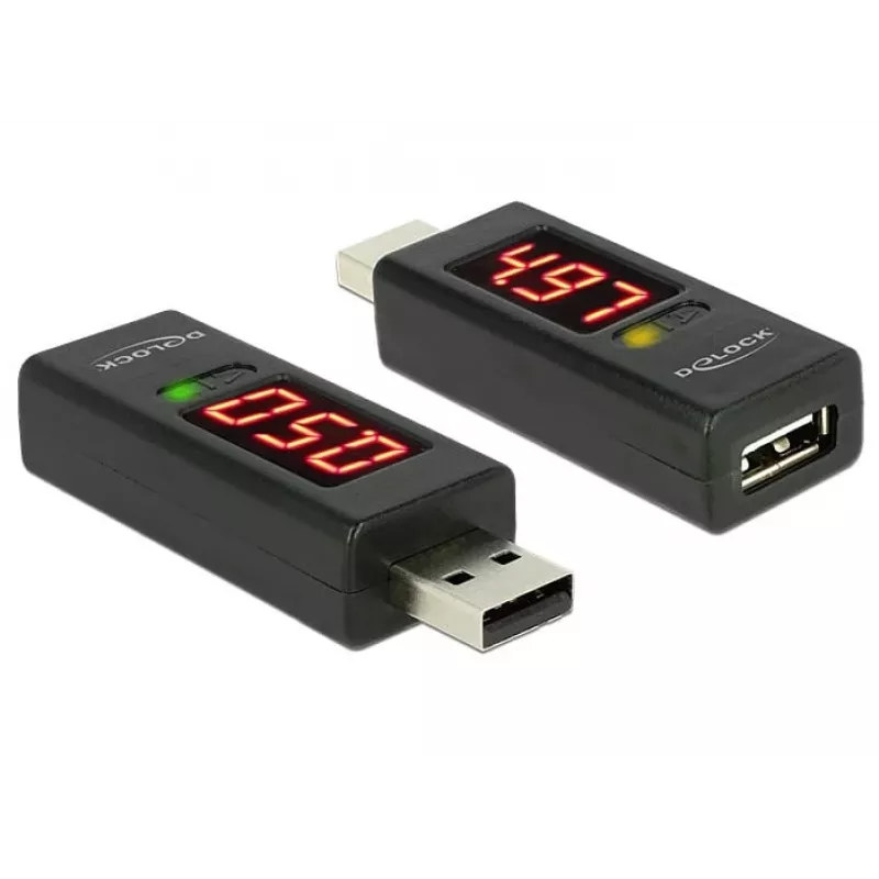 DeLOCK 65569 Adaptador probador de tensión y corriente USB 2.0, negro