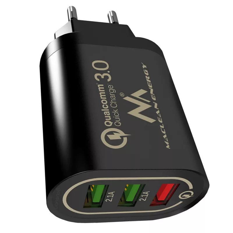 Cargador de pared USB MACLEAN MCE479B — 3 puertos USB, 18W de potencia total, compacto