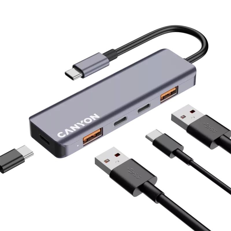 Canyon DS-18 - Hub USB-C - 5 puertos - 1x USB-C 5V DC carga - 2x USB-C - 10 Gbit/s - 2x USB 3.2