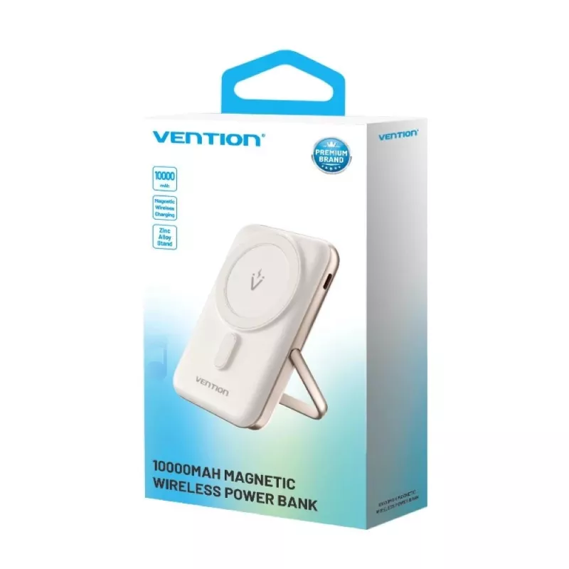 Batería externa Vention 10000mAh magnética inalámbrica 20W — 10000 mAh, salida 3 A, USB-C, blanca