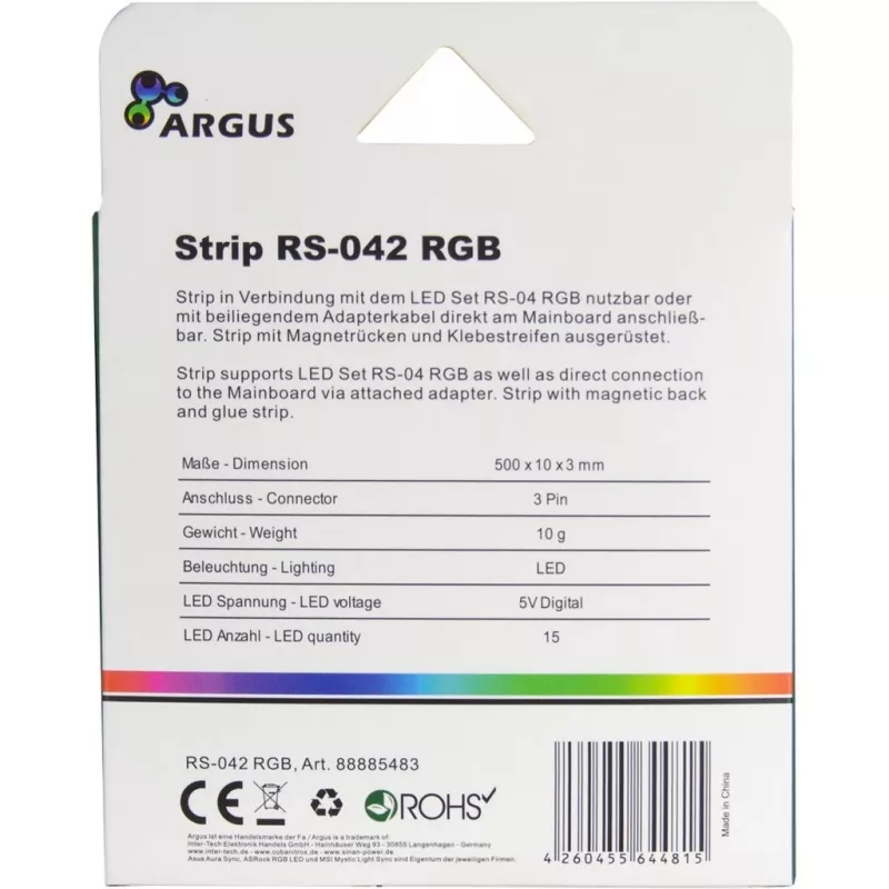 Kit de iluminación para carcasa de PC INTER-TECH RS-042 RGB — tira LED RGB 1000 mm, 10 mm de ancho, negro