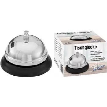 Campana de mesa WEDO 62 4411 — Campana de mesa/servicio de metal, base negra, cúpula plateada, Ø 8,5 cm, 60 mm de altura