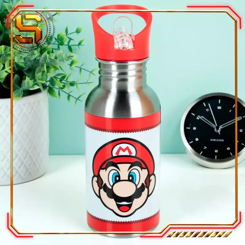 Botella de agua metálica Paladone Super Mario con pajita