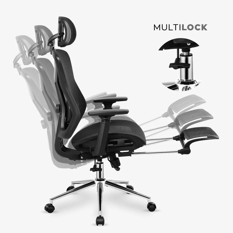 Silla giratoria mark adler MA-EXPERT 5.7 — silla de oficina ergonómica de malla, altura ajustable, reposacabezas, reposabrazos, reposapiés, negra