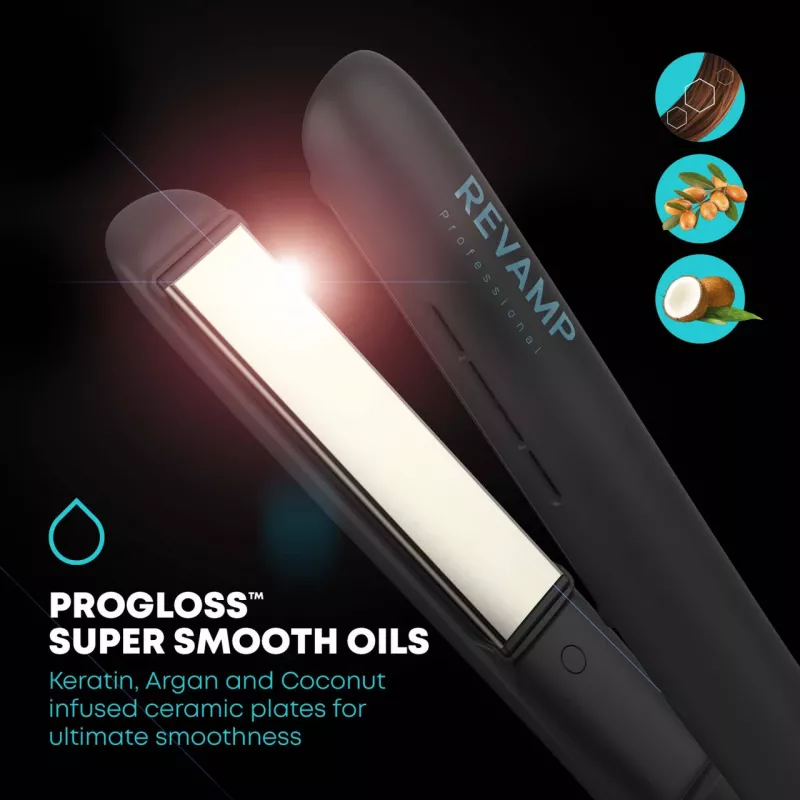 Plancha de pelo Revamp ST-1850BK-EU con función de brillo iónico, negra