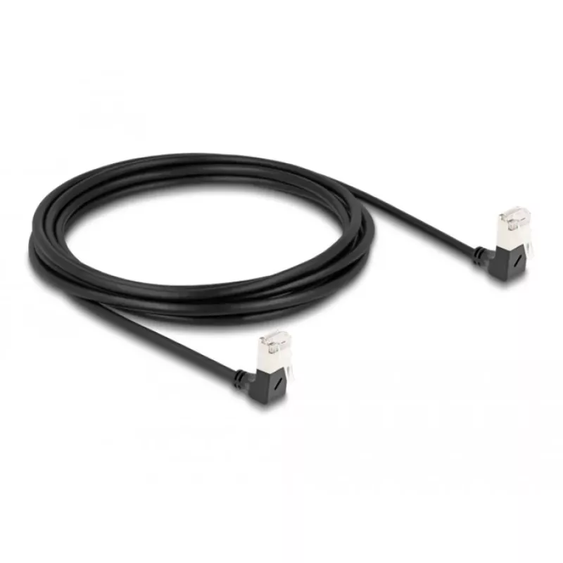 Cable de red DeLOCK RJ45 Cat.6A S/FTP fino 90° en ángulo hacia abajo 3m negro