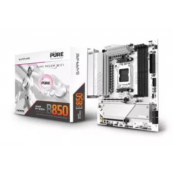Placa base Sapphire PURE B850M WIFI Micro ATX — AMD B850, socket AM5, DDR5 hasta 8000 MHz, 4 DIMM, Wi‑Fi 6, 2,5 Gb LAN, 2× M.2, PCIe 5.0 x16