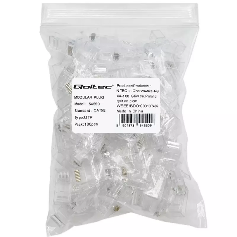 Conector RJ45 modular QOLTEC 54550 CAT5e UTP, pack de 100