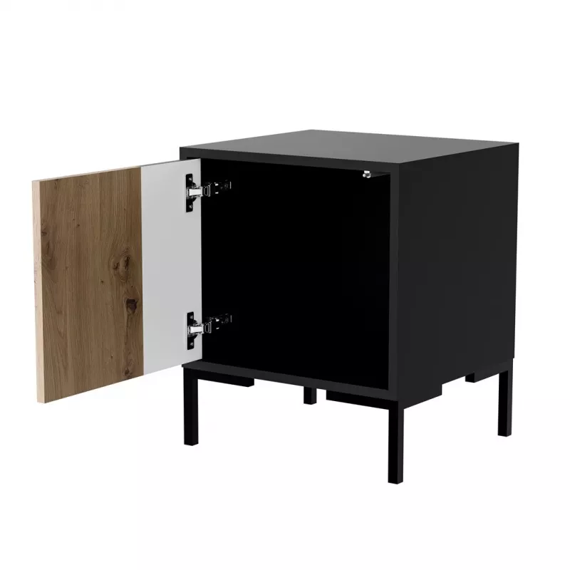 Mesita de noche Cama Meble MERCI 44x40x52,5 cm, negro y roble, MDF/aglomerado, pack de 2