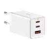 Cargador de pared Baseus GaN5 Pro 65W — USB + 2×USB-C (QC3.0, PD3.0) con cable USB-C de 1m, blanco