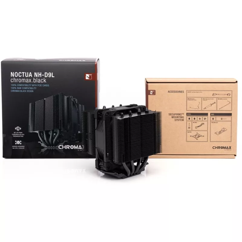 Disipador de CPU Noctua NH-D9L chromax.black, ventilador de 92 mm, 400-2000 RPM, 78,9 m³/h, 95x95x110 mm, negro