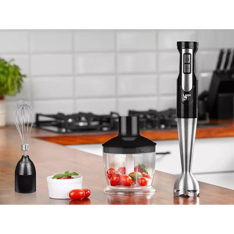 LAFE BlendMix BRK-003A set de batidora de mano, 800 W, 2 velocidades, turbo, cuchilla de acero inoxidable, vaso de 0,6 l, negro/plateado