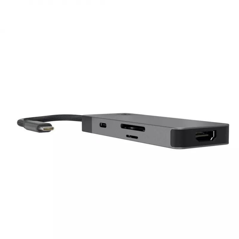 Hub USB Type-C Green Cell HUBGC01 — 7 conexiones: 3×USB‑A 3.2 Gen 1, 1×USB‑C 3.2 Gen 1, HDMI, lector de tarjetas microSD+SD — Plata