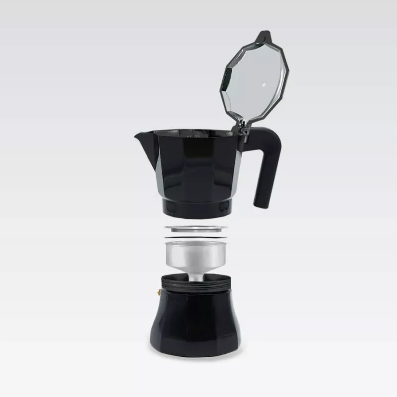 Cafetera moka Maestro MR-1658-3 – cafetera exprés de aluminio, 3 tazas (0,15 l), negra, tapa abatible