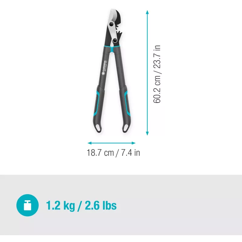 Tijera de podar GARDENA EnergyCut Pro S, mango de 60 cm, gris/turquesa