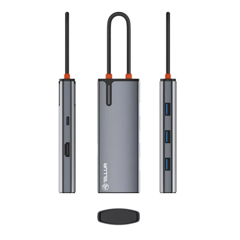 Hub USB-C Tellur TLL321061 con PD 3.0 100W, salida HDMI y 3× conectores USB 3.0