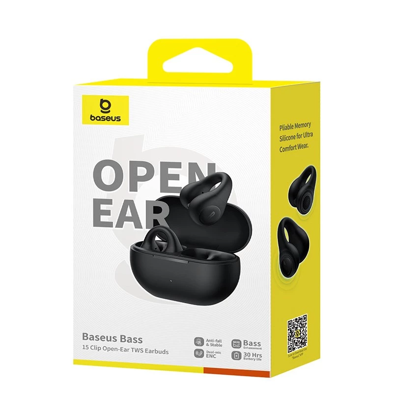 Auriculares Baseus Bass 15 Clip Open Ear True Wireless Stereo (TWS) In-Ear llamadas/música Bluetooth Negro