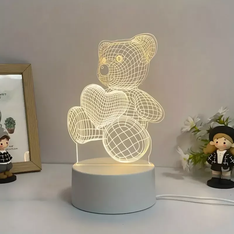 Lámpara de noche Extralink HOME corazón ilusión óptica 3D lámpara de mesita USB