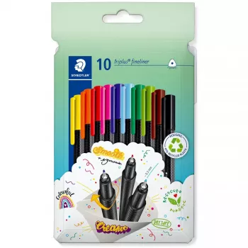 Rotuladores fineliner Staedtler 334 C10, punta ultrafina de 0,3 mm, 10 colores (negro, azul, marrón, verde, azul claro, verde claro, naranja, rosa, rojo, amarillo)