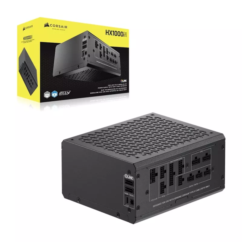 Fuente de alimentación CORSAIR HX1000i 1000 W, 24-Pin-ATX, 80 PLUS Platinum, ventilador de 140 mm, ATX negro