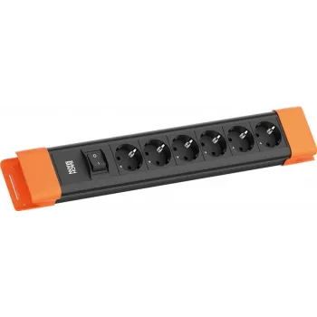 Regleta de enchufes Bachmann CONNECTUS con 6 tomas CEE7/3, 1 interruptor, cable de 2,0 m, conector CEE7/7, negro/naranja