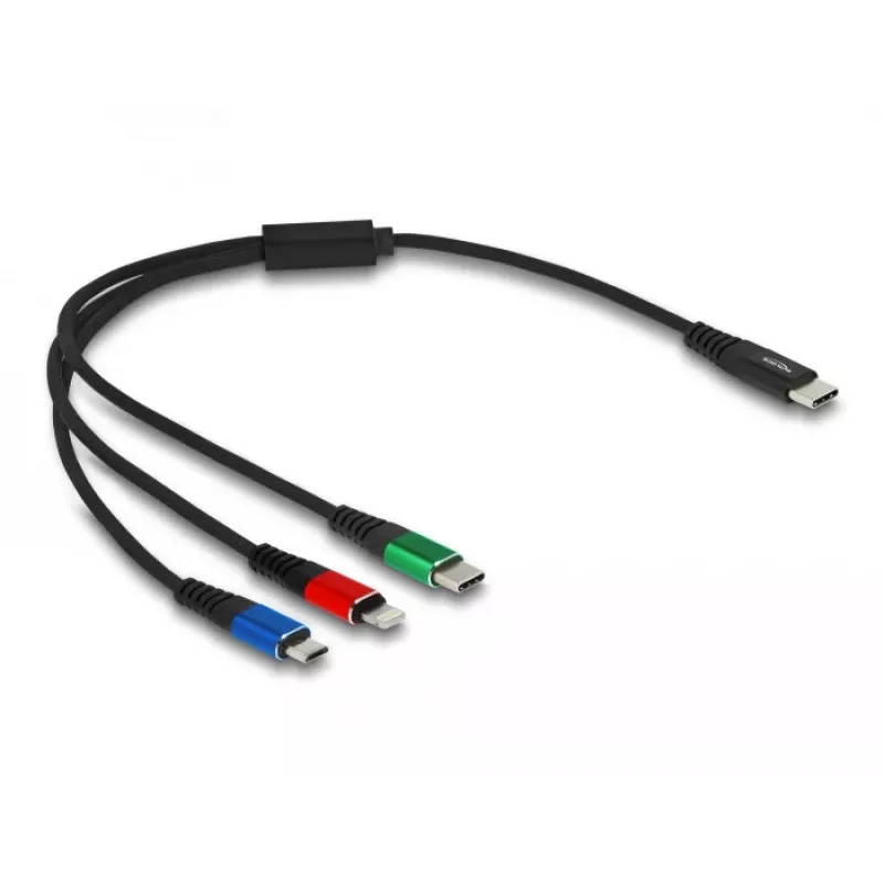 Cable de carga USB 3 en 1 DeLOCK USB Type-C Lightning Micro USB 30 cm