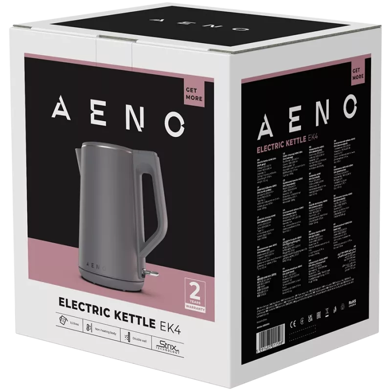 AENO hervidor EK4: 1850-2200W, 1,5L, Strix, doble pared, exterior frío, apagado automático, protección contra funcionamiento en seco