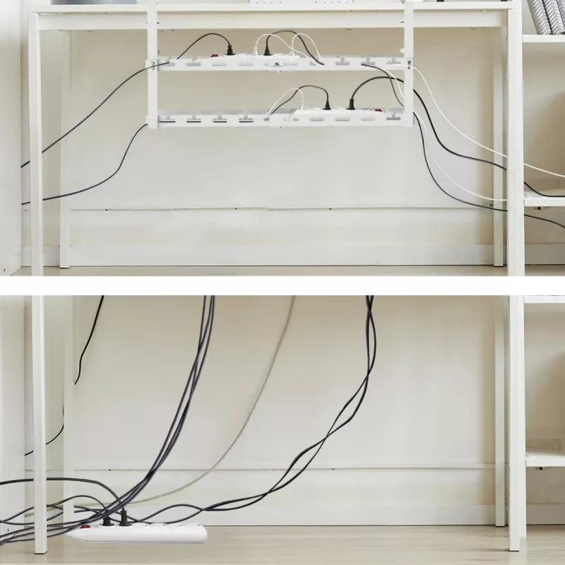 Organizador de cables bajo mesa MACLEAN MC-102W – soporte de acero para montaje bajo mesa, longitud regulable, compatible con tableros de 0,5–5 cm, carga 5 kg, blanco