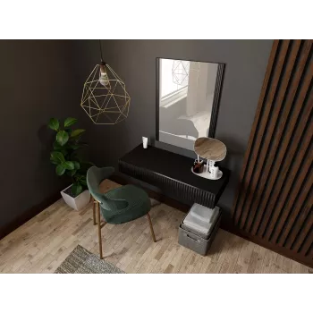 Tocador con espejo cama meble PAFOS 80×41,6×100 cm, marco de MDF, 1 cajón, negro mate