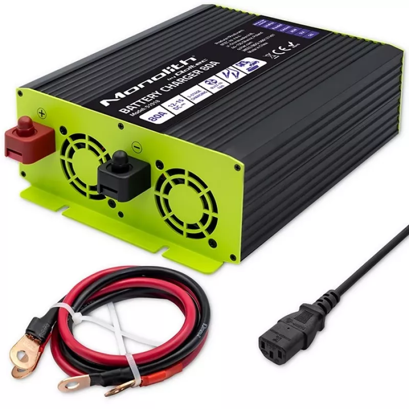 Cargador de baterías QOLTEC 51918 80A 12V – cargador para baterías LiFePO4, AGM, GEL, SLA