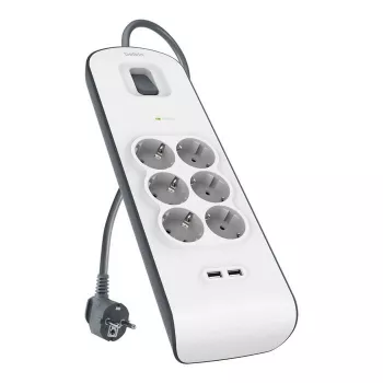Regleta Belkin BSV604VF2M-V2 — 6 tomas, 2× USB-A, cable de 2 m