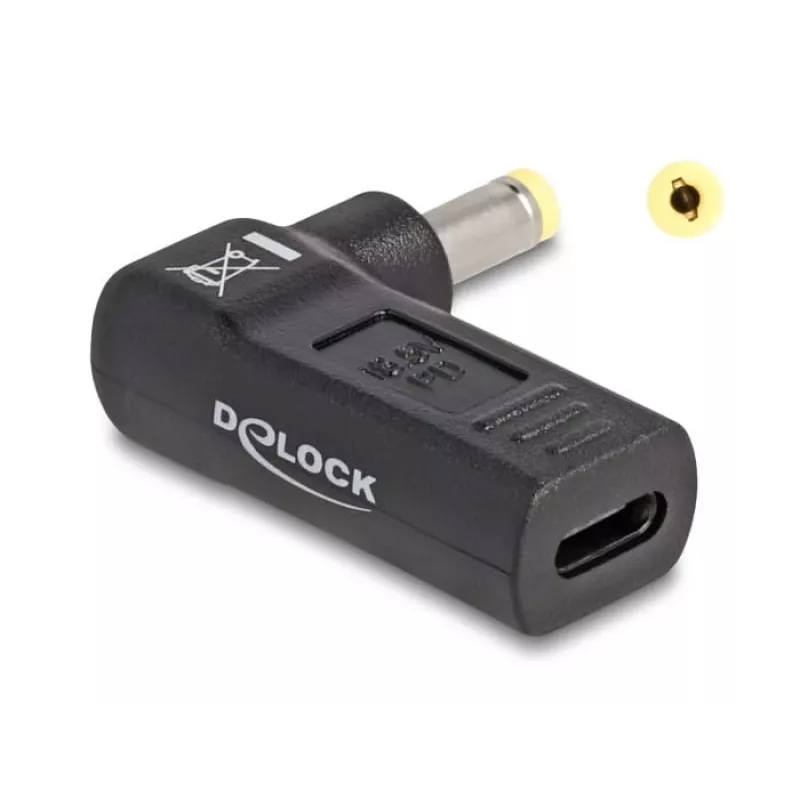 Adaptador DeLOCK USB Type-C conector hembra a HP 4,8 x 1,7 mm conector macho 90° en ángulo