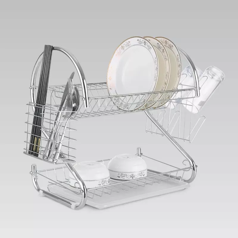 Escurridor de platos Maestro MR-1025-38, acero lacado, estructura doble, 38 cm, acabado cromado