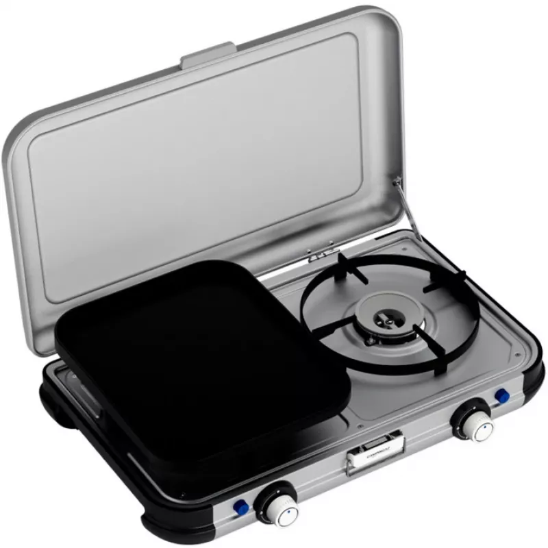 Cocina portátil con grill Campingaz 2213311, 2 zonas, 5,4 kg, 490×350 mm, negro/gris/plateado