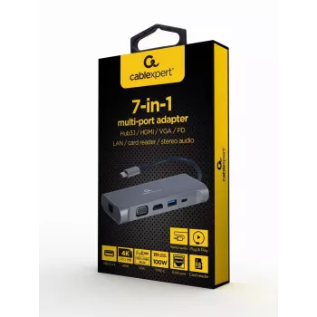 Dock/replicador de puertos para portátil Gembird A-CM-COMBO7-01 USB 3.2 Gen 1 (3.1 Gen 1) Type-A gris