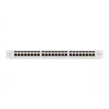 Patch panel 1U LANBERG PPS7-1024-S – 24 puertos, Cat7, F/UTP, metal, 1U (445×102×44,5 mm)