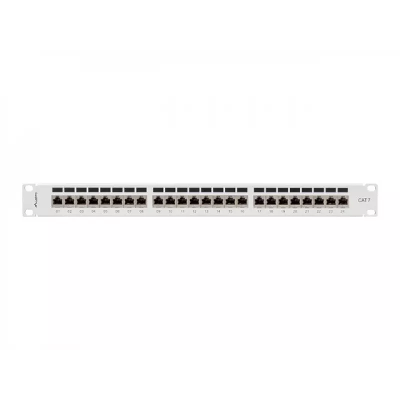Panel de parcheo Lanberg PPS7-1024-S de 19 pulgadas 1U, 24 puertos, Cat7, FTP apantallado, gris
