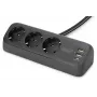 Regleta de enchufes DIGITUS 3 tomas con 2×USB-A y 1×USB-C, 3 tomas AC tipo E/F, cable de 1,5 m, negra