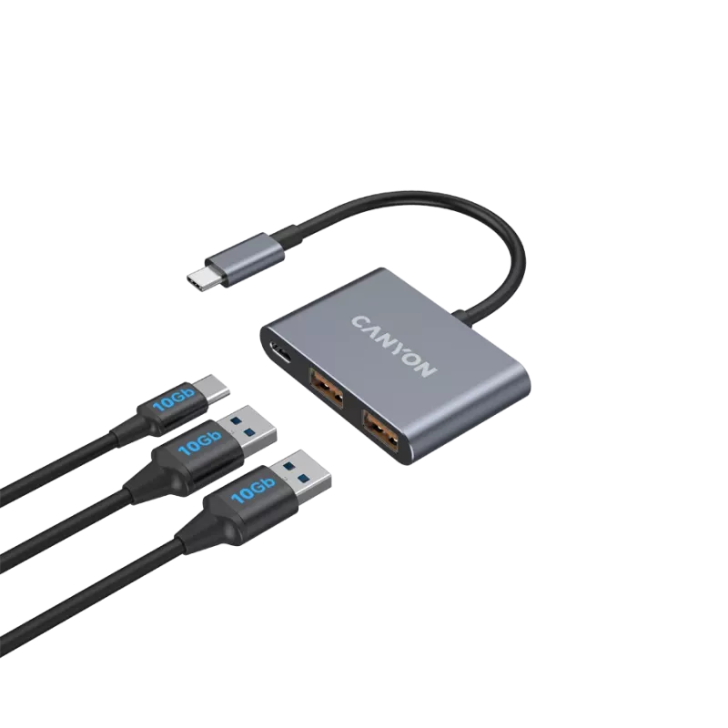 Hub 3 en 1 USB-C CANYON DS-3 gris oscuro – USB-C a USB-A + HDMI + pass-through PD