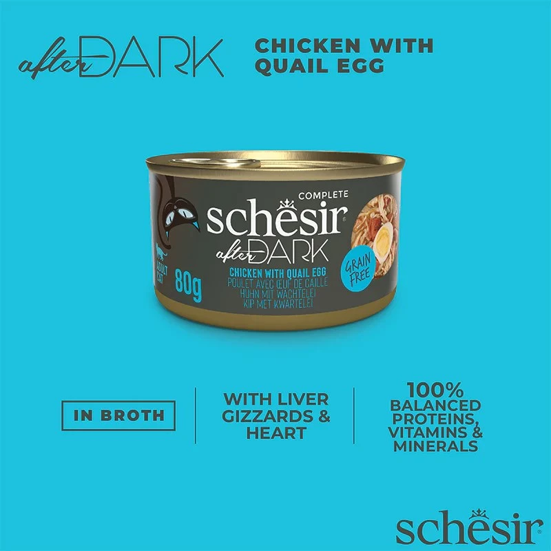 Comida húmeda para gatos Agras Pet Foods Schesir after Dark Complete caldo 80 g – pollo, sin gluten, para gatos adultos