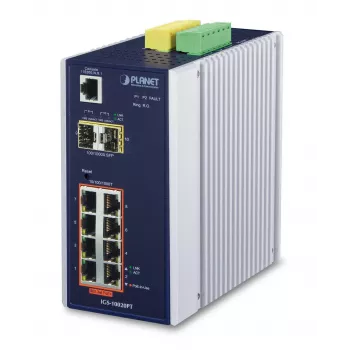 PLANET IGS-10020PT - Switch - gestionado - 8 x 10/100/1000 (PoE) + 2 x Gigabit SFP - montaje en carril DIN, montaje en pared - PoE (130 W) - DC (IGS-10020PT)