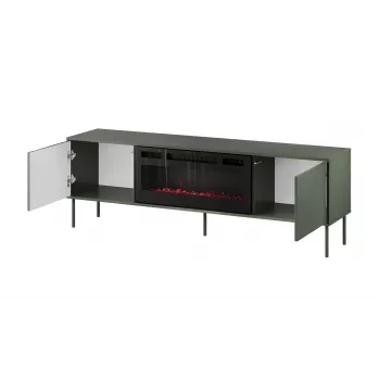 Mueble TV con chimenea Cama Meble TRESSE 180x40x54,5 cm — superficie verde mate, aglomerado