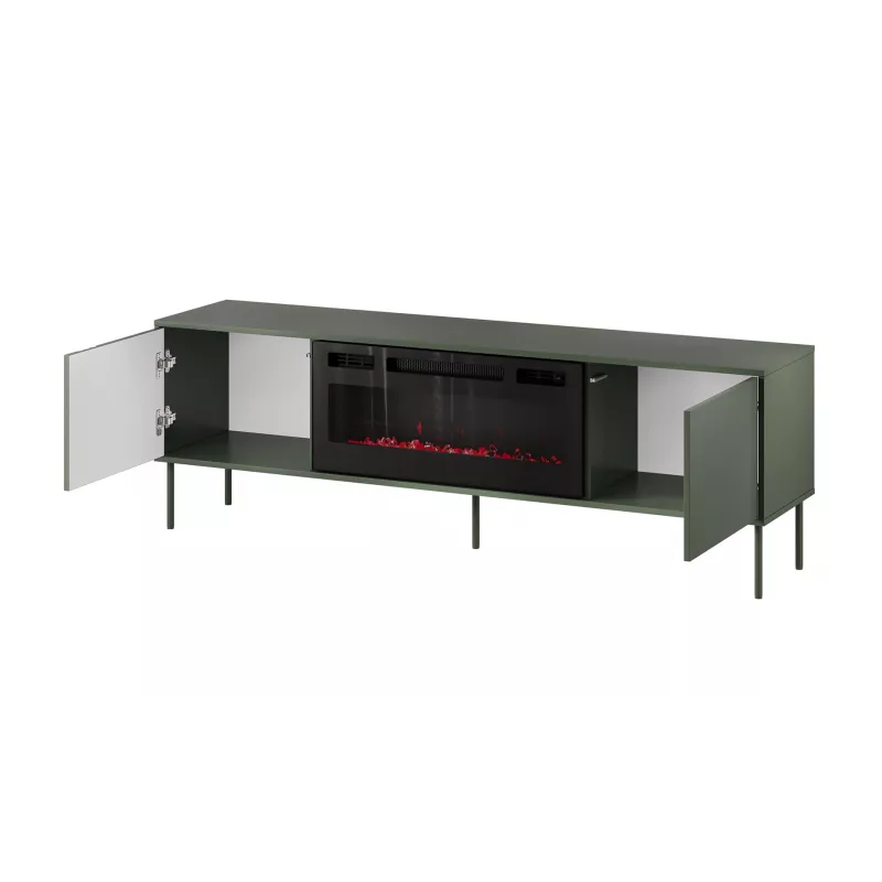 Mueble TV con chimenea Cama Meble TRESSE 180x40x54,5 cm — superficie verde mate, aglomerado