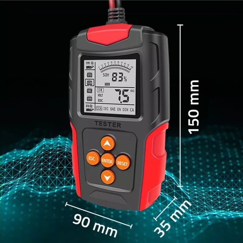Qoltec 52484 Comprobador de baterías digital LCD | 12V | 24V | 3Ah-200Ah