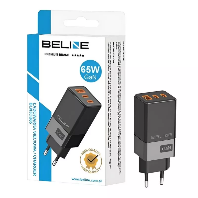Cargador Beline BELI02750 65W GaN con 2×USB-C y 1×USB-A
