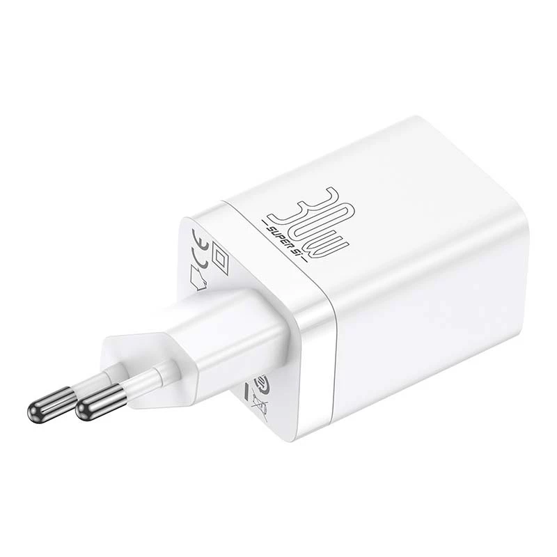Cargador rápido Baseus Super Si Pro USB + USB-C 30W (blanco)