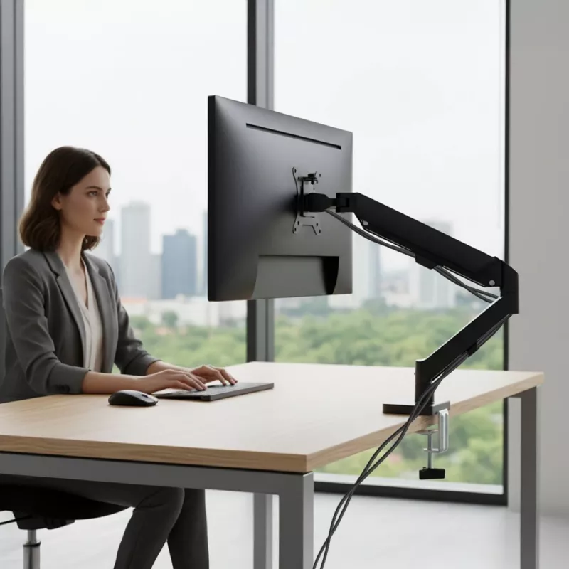 Soporte de monitor Maclean, pistón de gas, 17-32, 2-10kg, negro, MC-133