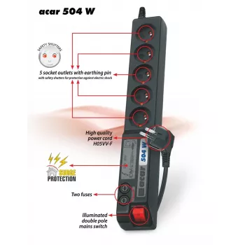 Regleta de protección contra sobretensiones Acar 504WF EMI/RFI 3m