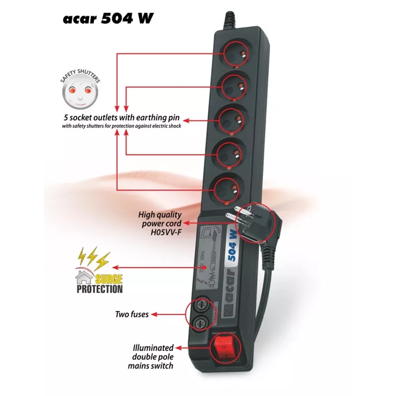 Regleta de protección contra sobretensiones Acar 504WF EMI/RFI 3m