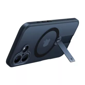 Funda protectora Torras Pstand Spin para iPhone 16 Plus — Negra, soporte plegable, protección delgada